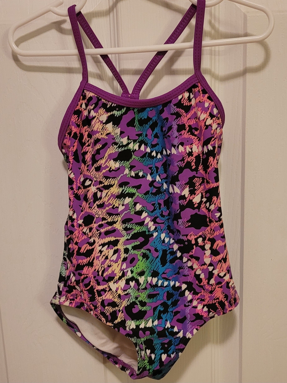 OP Girls One-Piece Swimsuit in Purple and Multicolor Animal Print